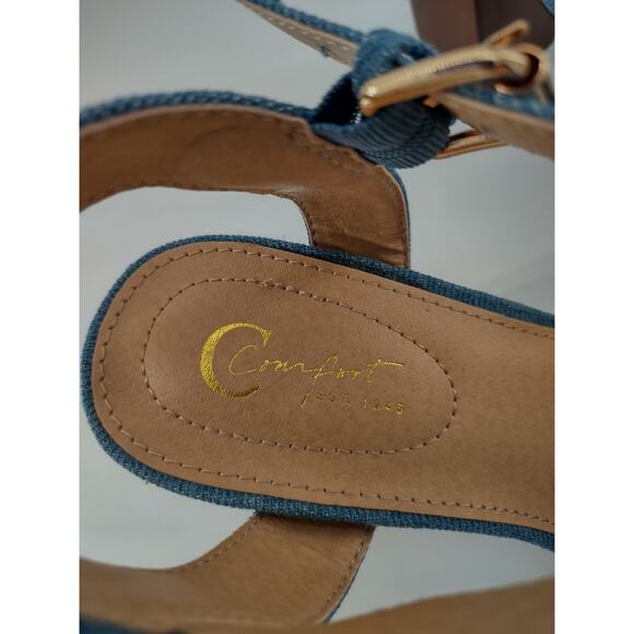 C Comfort Women's Sandals 7M Denim Whip Stitched Detailing Blocked High Heel - Picture 8 of 8